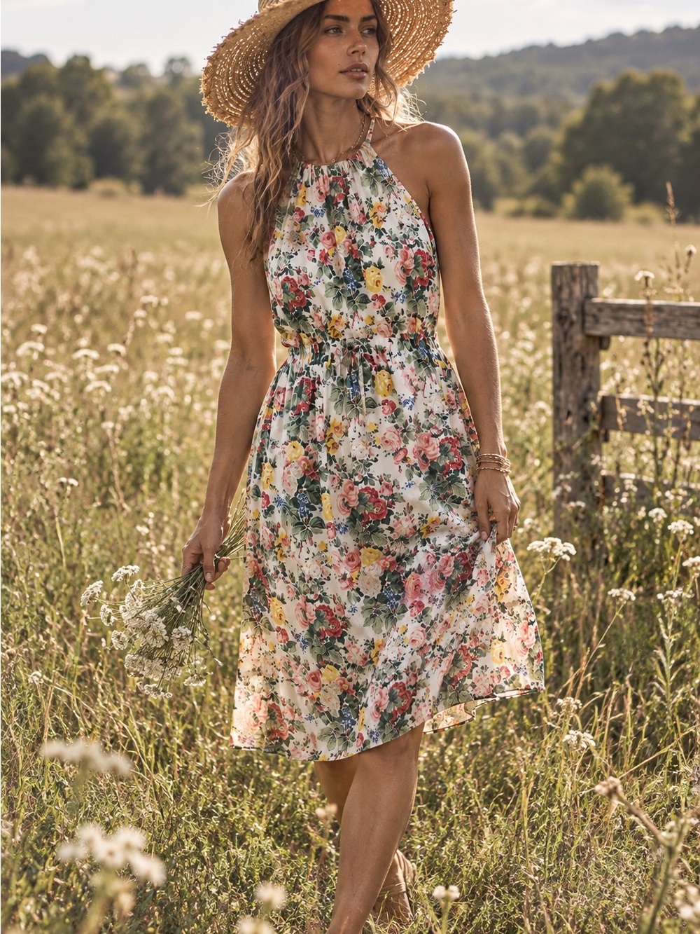 Polo Ralph Lauren Floral Midi Cottagecore Romantic Boho Cowgirl Halter Dress L